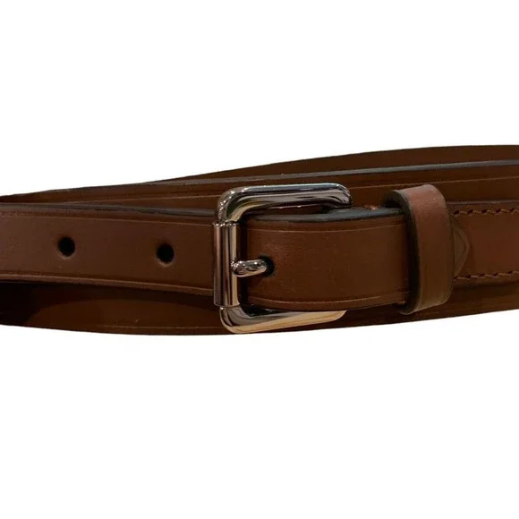 Ralph Lauren Polo Brown Leather Double Ring Belt Womens Silver Equestrian